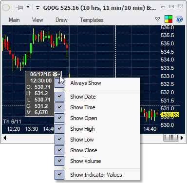 Charts - tracing - menu