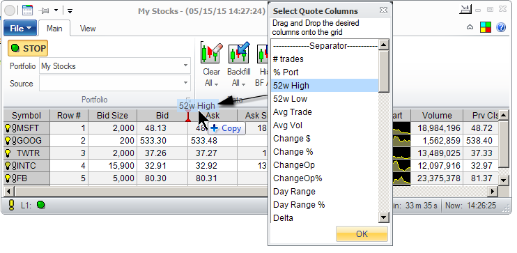 Port Window - column choosing