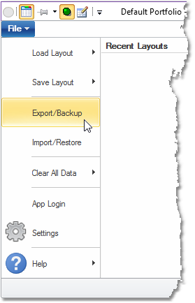 Dashboard - File Menu