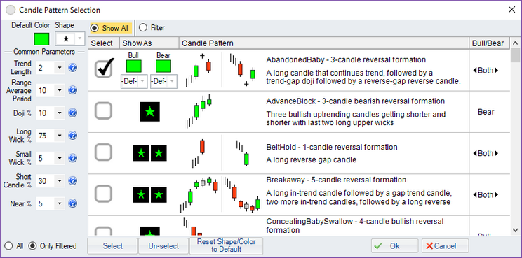 Candle Pattern Simple Editor Select Window