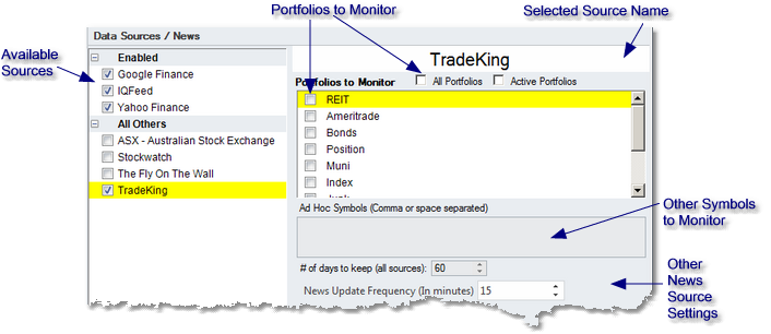 Settings - data sources - news